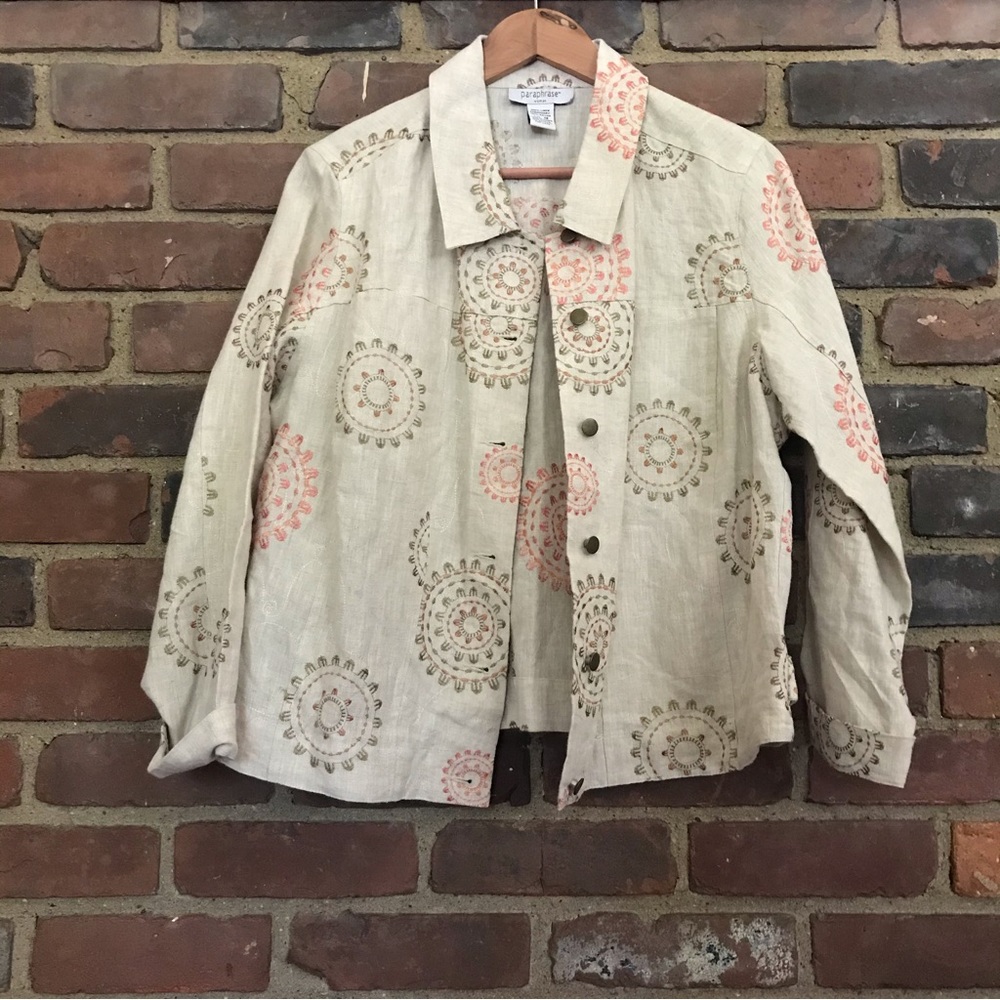 PARAPHRASE | Linen Embroidered Jacket 1X -48 Chest -22.5” Long